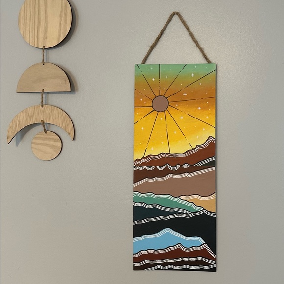 Boho Hippie Sunset Desert Hills Hand Painted Wall Decor - Picture 2 of 3